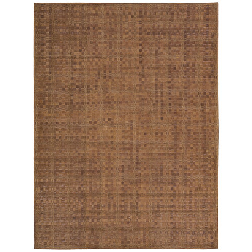 Joss & Main Josephine Geometric Hand Braided Leather Saddle Area Rug